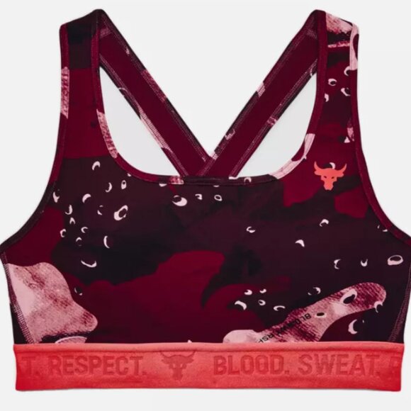 Under armour Project Rock Printed Bra Womens Small Gym Training Red - Picture 3 of 4